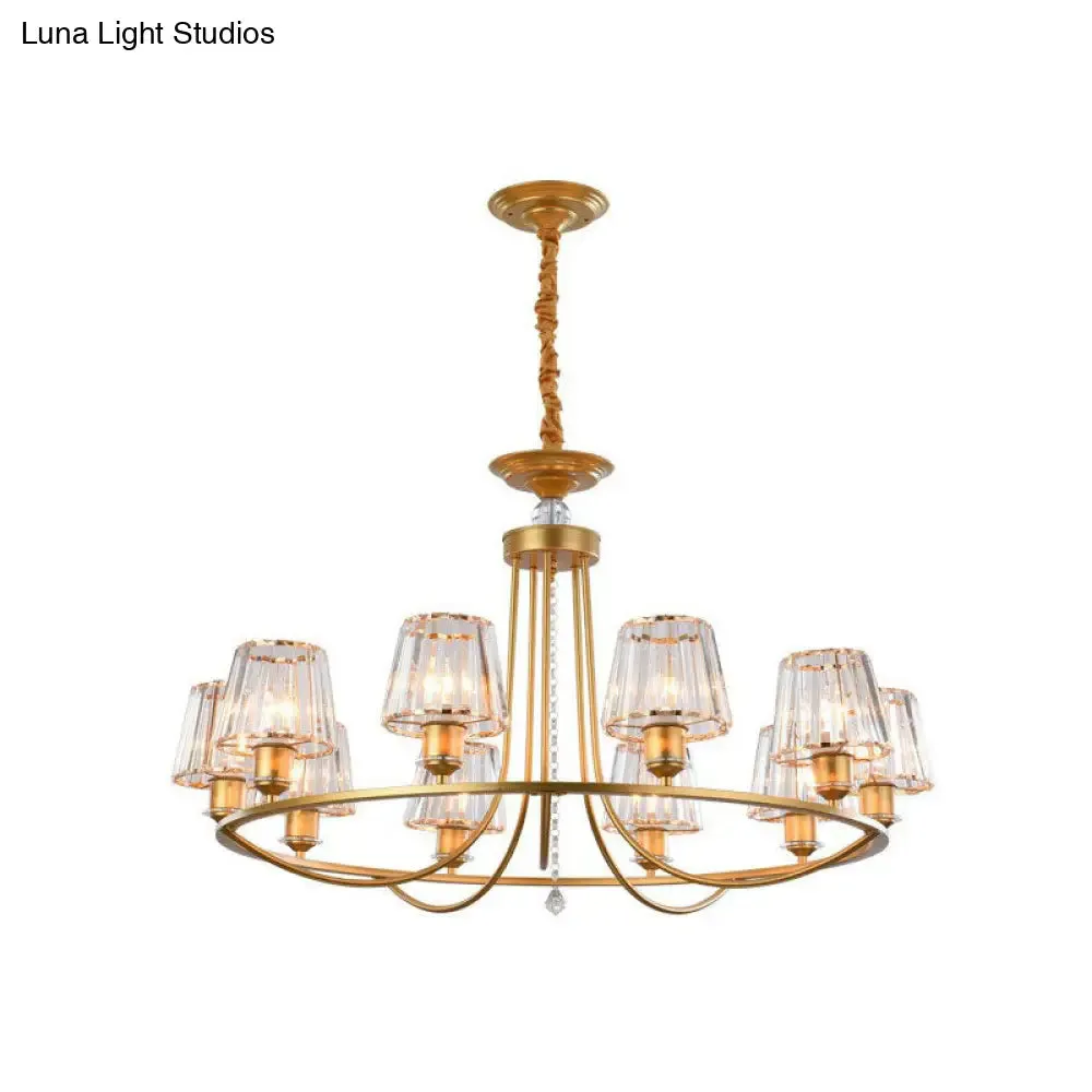 Modern Circle Chandelier with Crystal Shade - Metal Living Room Ceiling Light