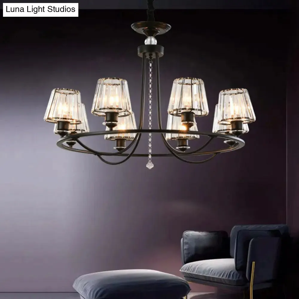 Modern Circle Chandelier with Crystal Shade - Metal Living Room Ceiling Light