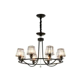 Modern Circle Chandelier with Crystal Shade - Metal Living Room Ceiling Light