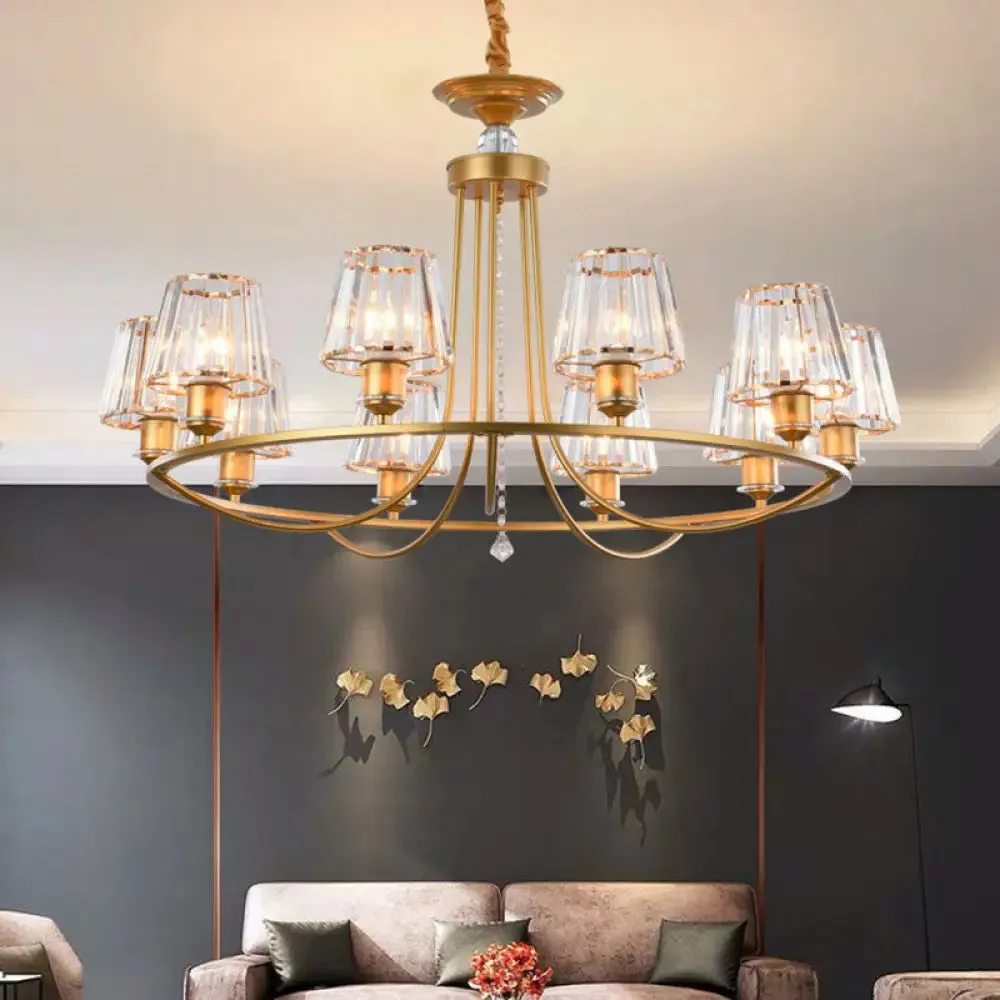 Modern Circle Chandelier with Crystal Shade - Metal Living Room Ceiling Light