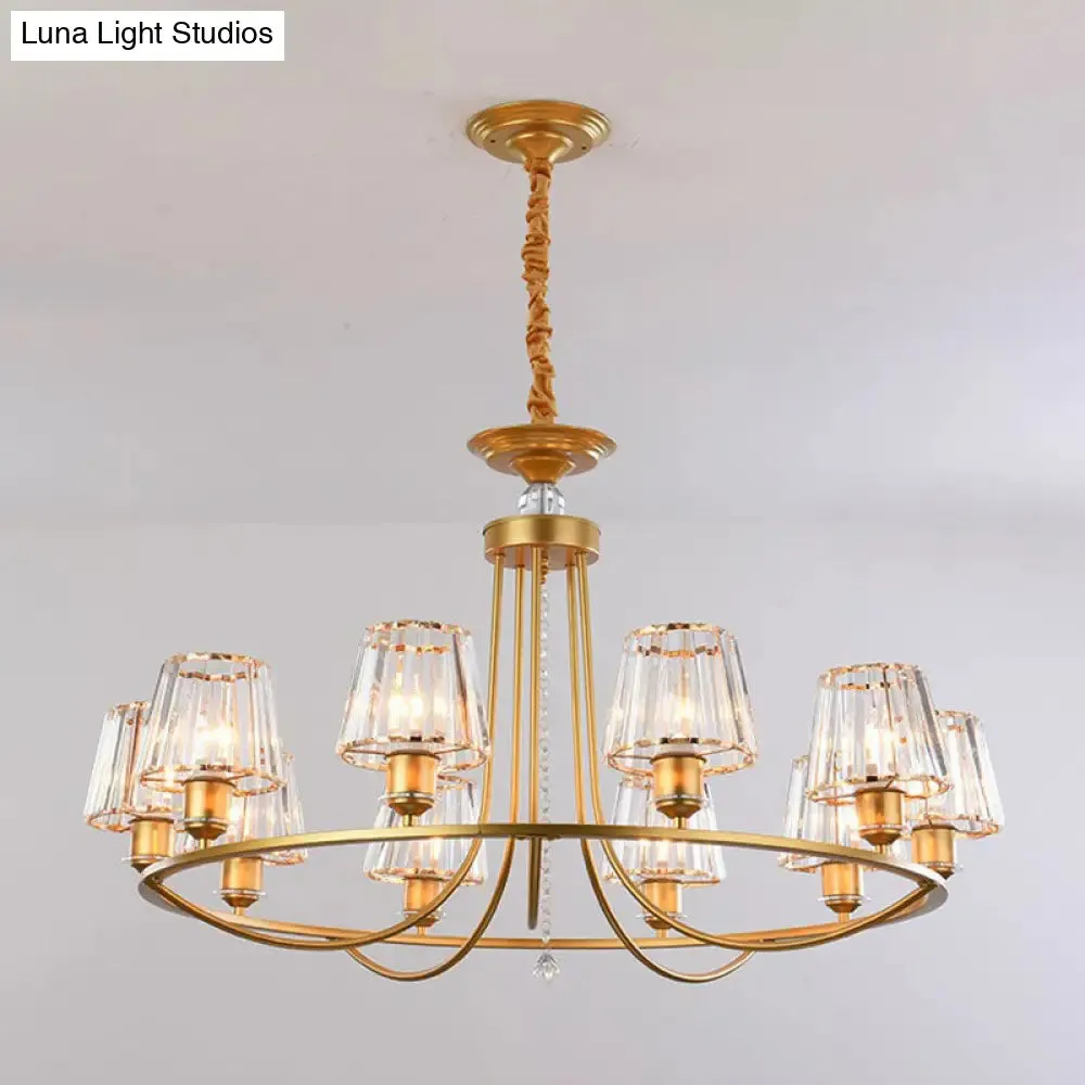 Modern Circle Chandelier with Crystal Shade - Metal Living Room Ceiling Light