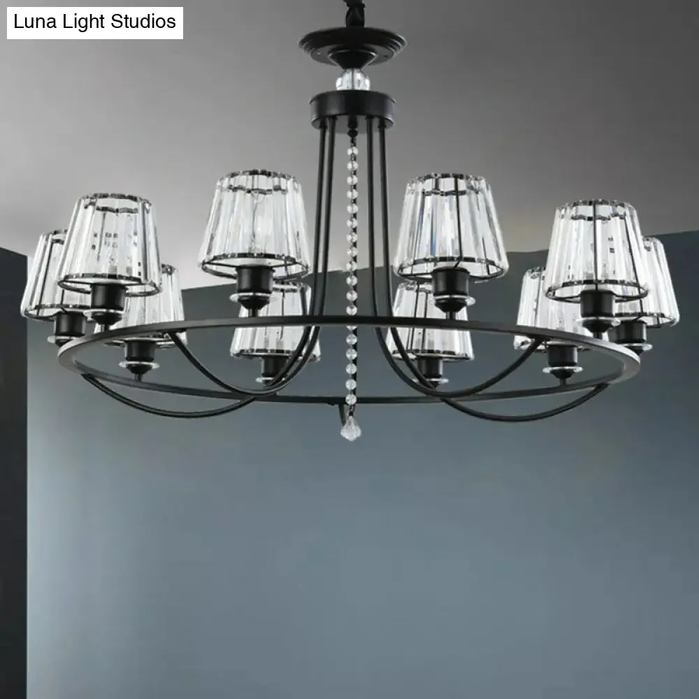 Modern Circle Chandelier with Crystal Shade - Metal Living Room Ceiling Light