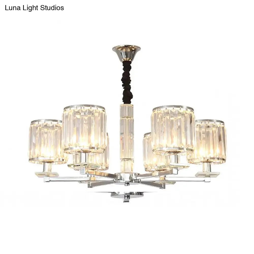 Modern Crystal Cylinder Chandelier Light - Chrome Finish, 3/6 Lights - Bedroom Hanging Fixture