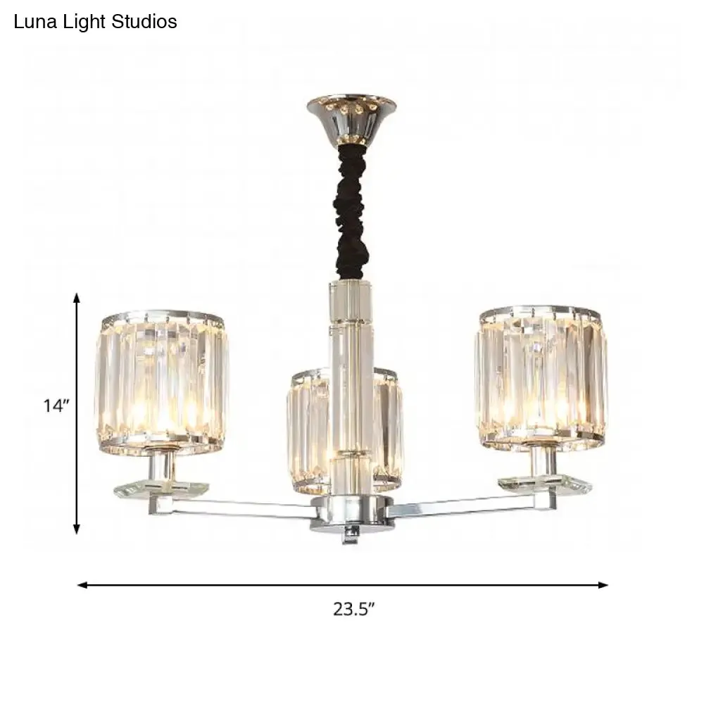 Modern Crystal Cylinder Chandelier Light - Chrome Finish, 3/6 Lights - Bedroom Hanging Fixture