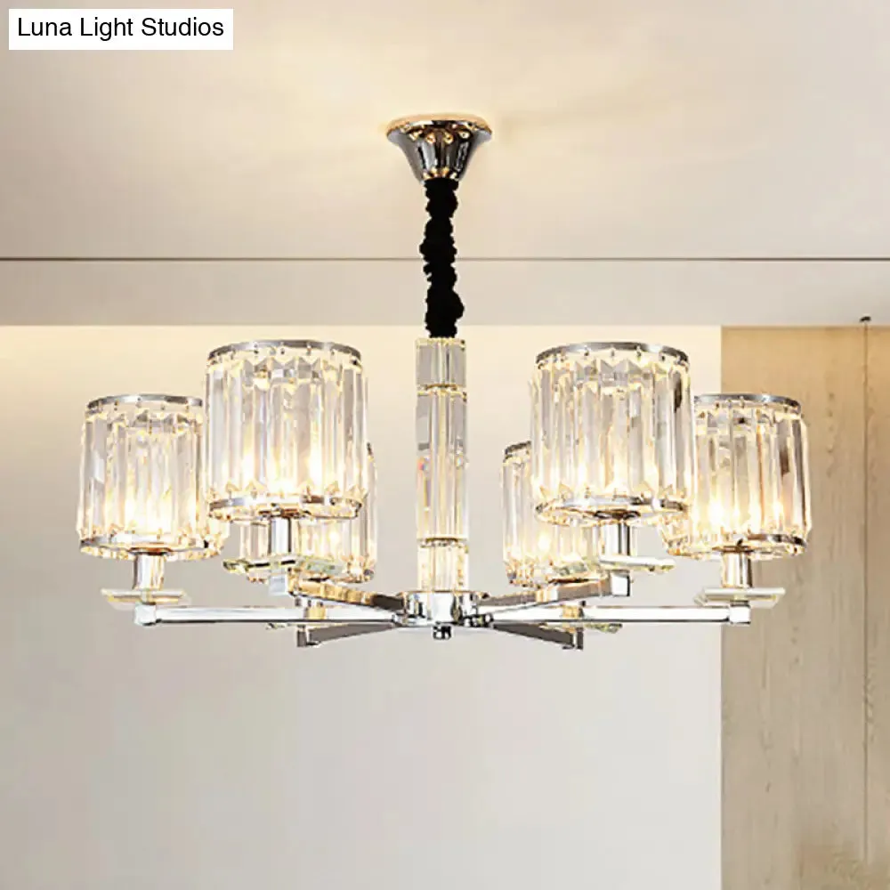 Modern Crystal Cylinder Chandelier Light - Chrome Finish, 3/6 Lights - Bedroom Hanging Fixture