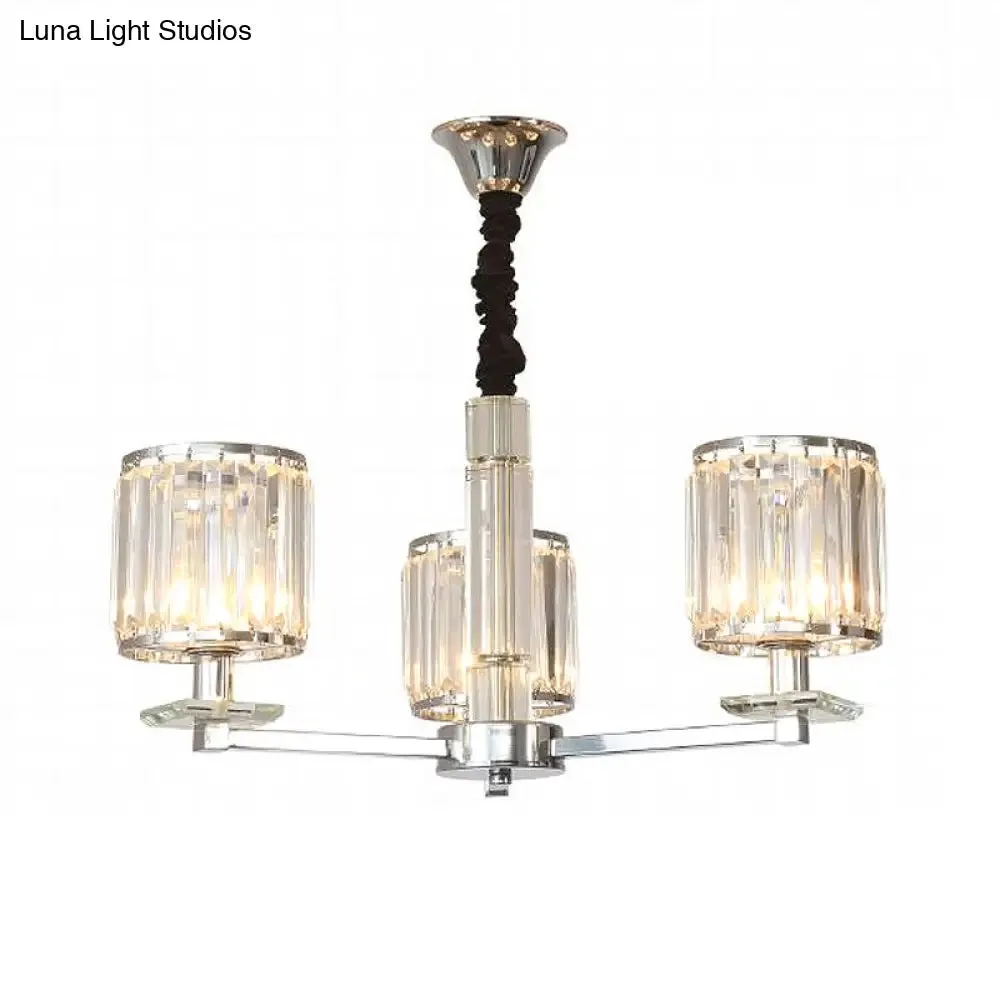 Modern Crystal Cylinder Chandelier Light - Chrome Finish, 3/6 Lights - Bedroom Hanging Fixture