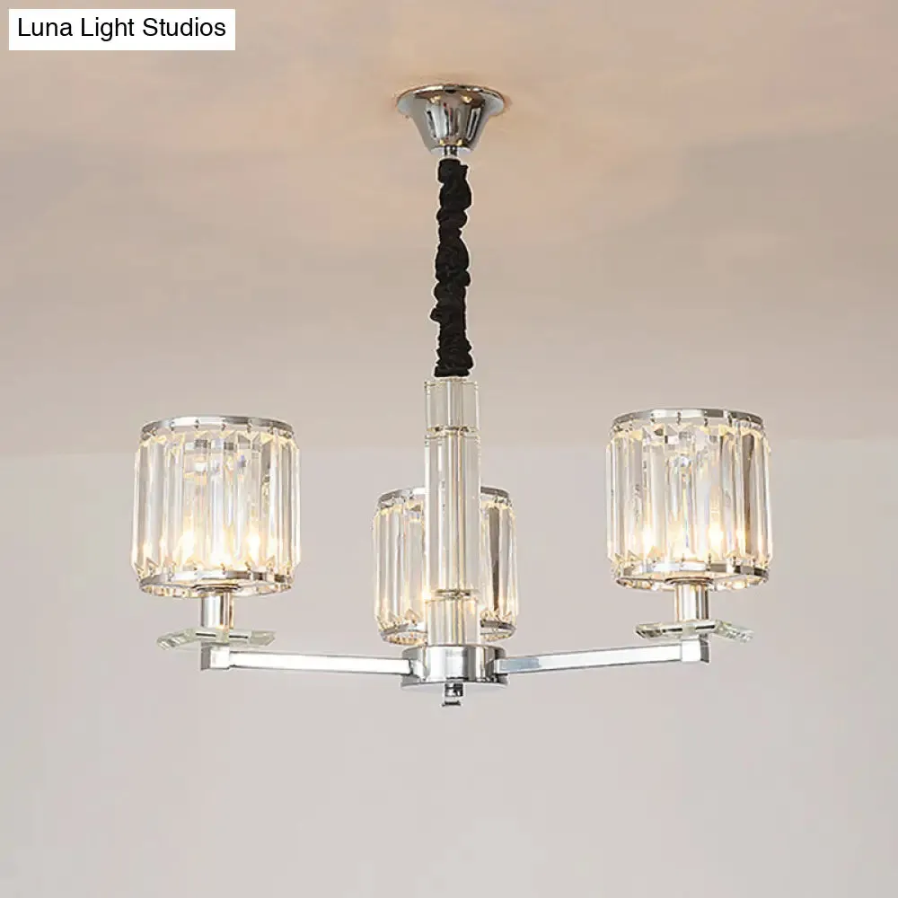 Modern Crystal Cylinder Chandelier Light - Chrome Finish, 3/6 Lights - Bedroom Hanging Fixture