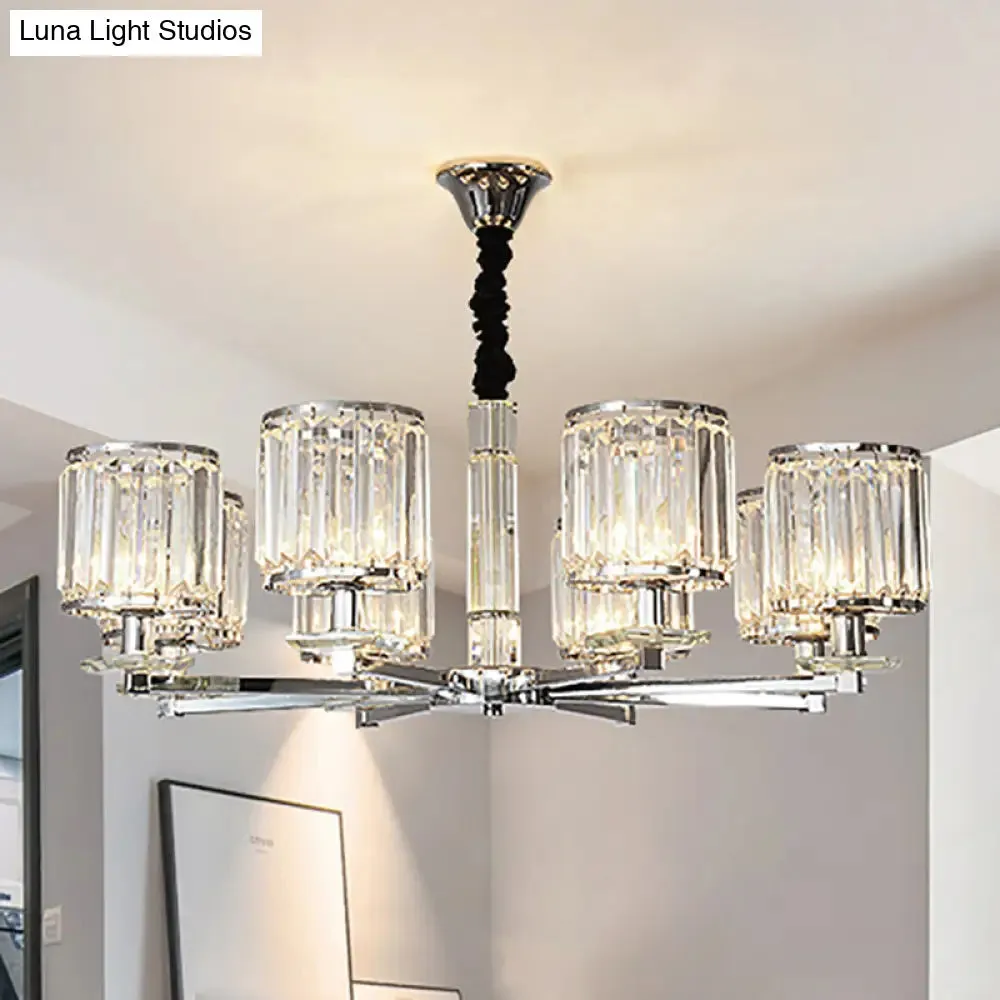 Modern Crystal Cylinder Chandelier Light - Chrome Finish, 3/6 Lights - Bedroom Hanging Fixture