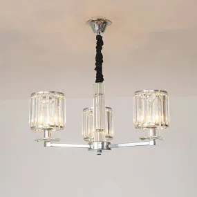 Modern Crystal Cylinder Chandelier Light - Chrome Finish, 3/6 Lights - Bedroom Hanging Fixture