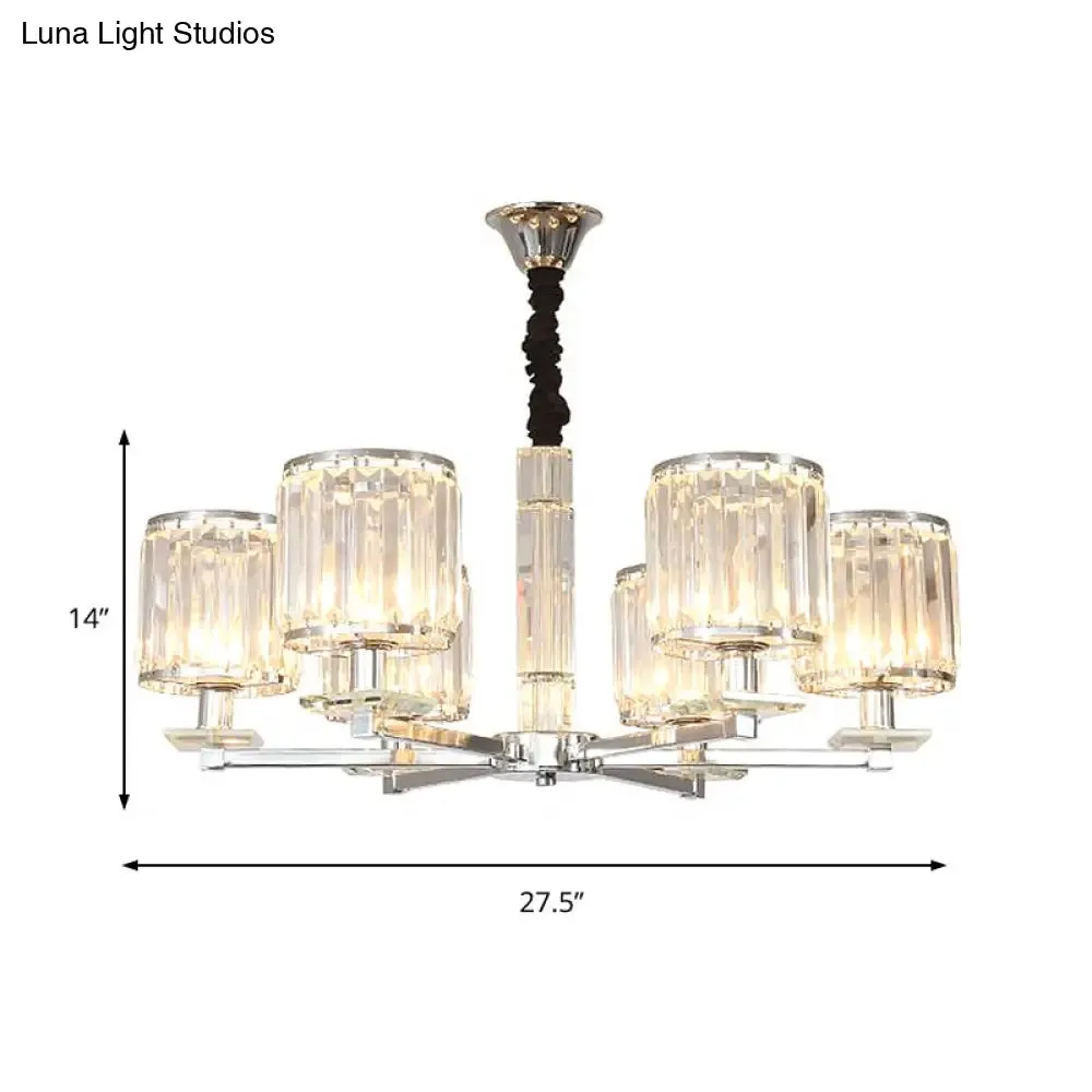 Modern Crystal Cylinder Chandelier Light - Chrome Finish, 3/6 Lights - Bedroom Hanging Fixture