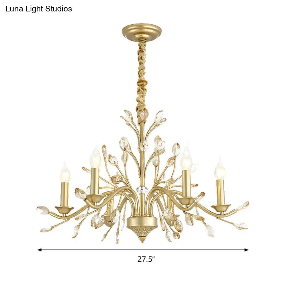 Modern Crystal Pendant Chandelier - Brass Hanging Light with Candle Bulbs, 22"/27.5"/31.5" W