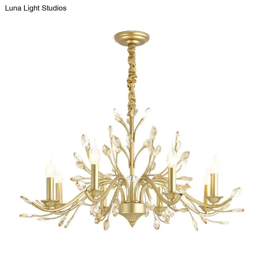 Modern Crystal Pendant Chandelier - Brass Hanging Light with Candle Bulbs, 22"/27.5"/31.5" W