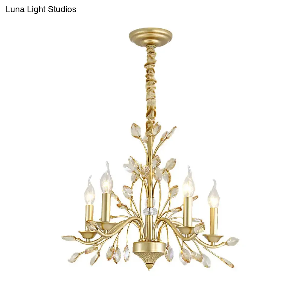 Modern Crystal Pendant Chandelier - Brass Hanging Light with Candle Bulbs, 22"/27.5"/31.5" W