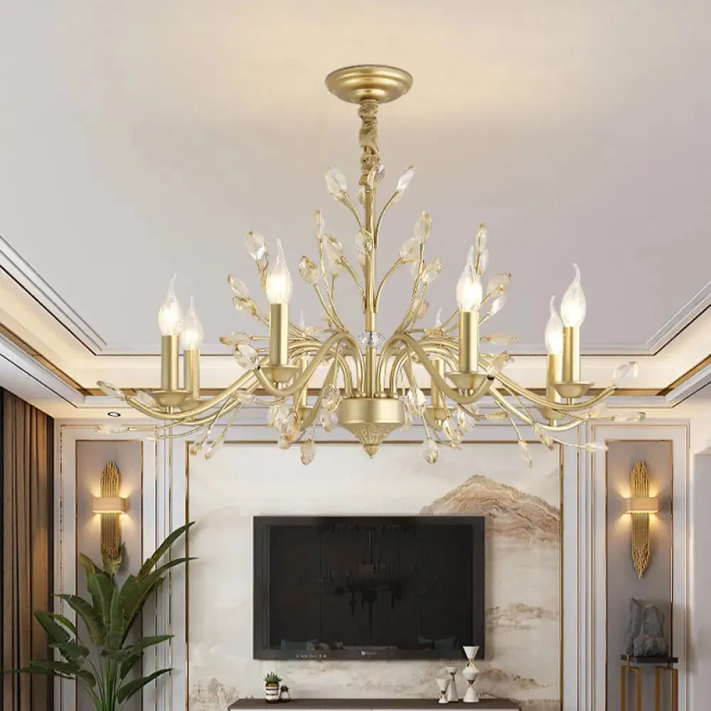 Modern Crystal Pendant Chandelier - Brass Hanging Light with Candle Bulbs, 22"/27.5"/31.5" W