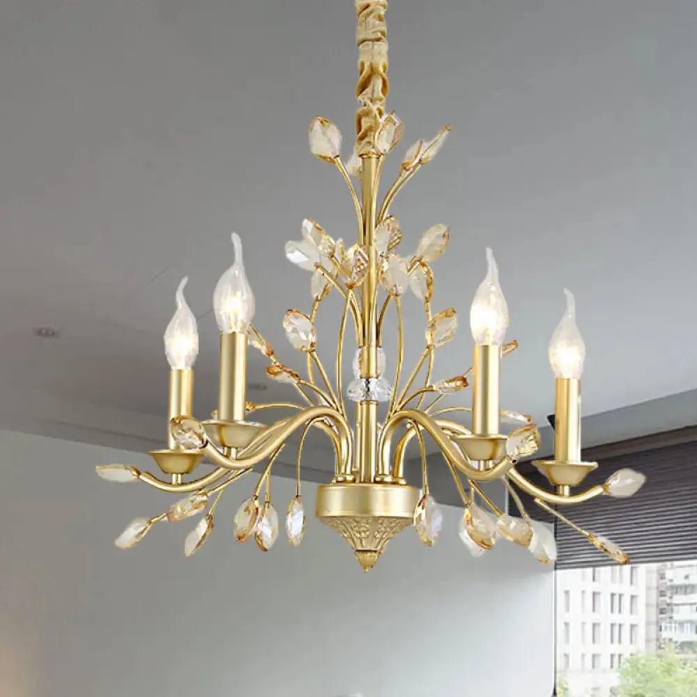 Modern Crystal Pendant Chandelier - Brass Hanging Light with Candle Bulbs, 22"/27.5"/31.5" W