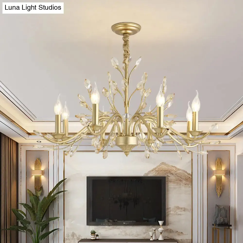 Modern Crystal Pendant Chandelier - Brass Hanging Light with Candle Bulbs, 22"/27.5"/31.5" W