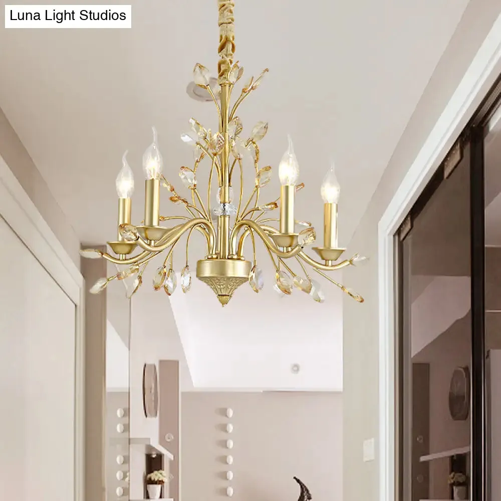 Modern Crystal Pendant Chandelier - Brass Hanging Light with Candle Bulbs, 22"/27.5"/31.5" W