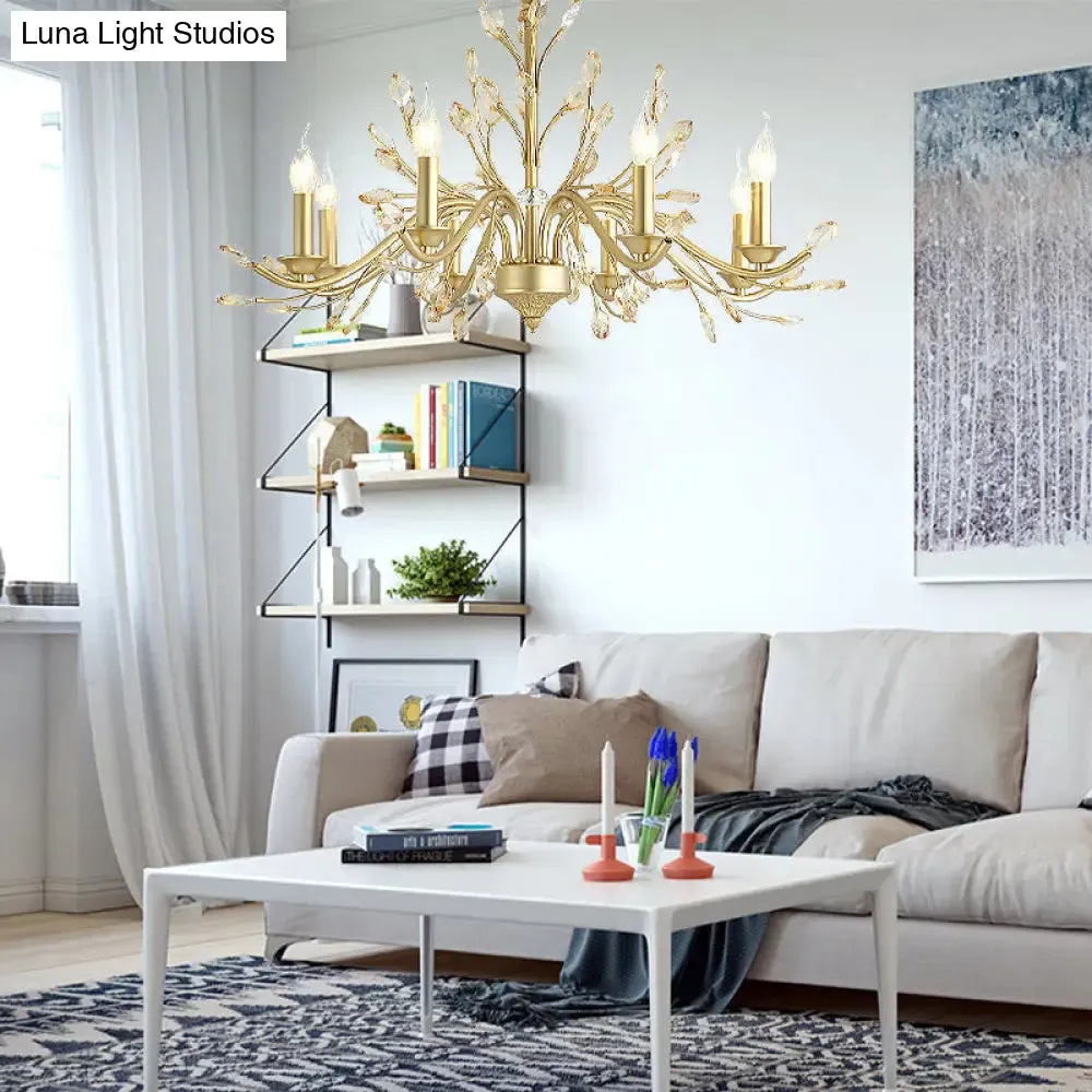 Modern Crystal Pendant Chandelier - Brass Hanging Light with Candle Bulbs, 22"/27.5"/31.5" W