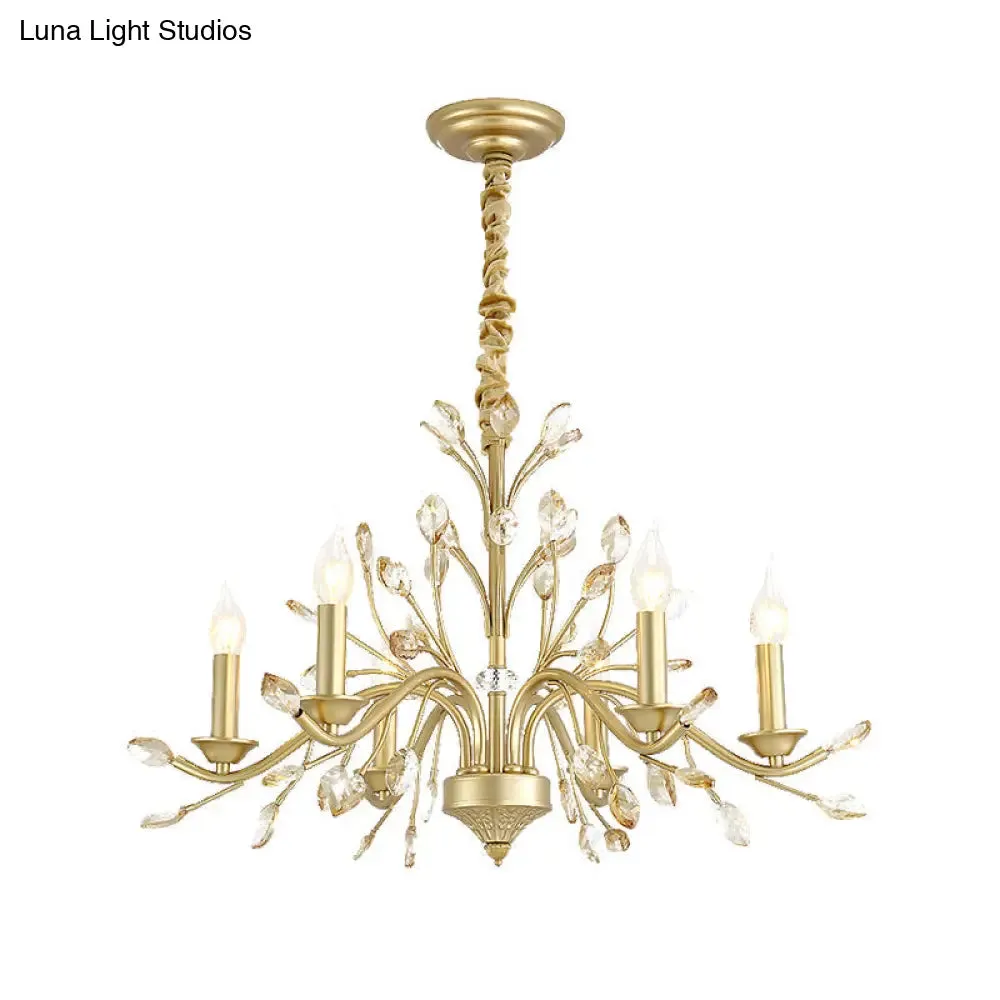 Modern Crystal Pendant Chandelier - Brass Hanging Light with Candle Bulbs, 22"/27.5"/31.5" W