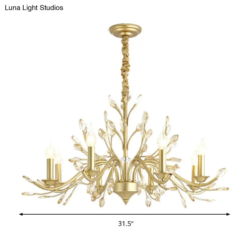 Modern Crystal Pendant Chandelier - Brass Hanging Light with Candle Bulbs, 22"/27.5"/31.5" W