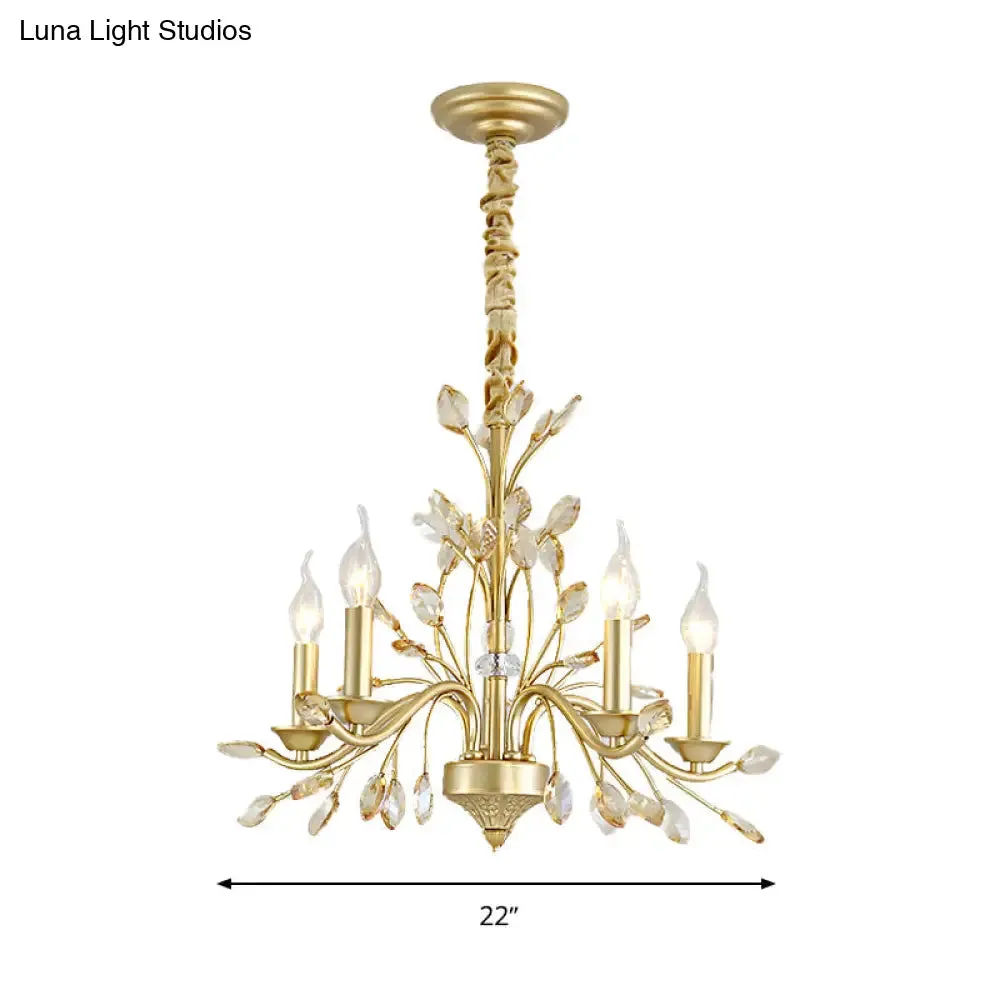 Modern Crystal Pendant Chandelier - Brass Hanging Light with Candle Bulbs, 22"/27.5"/31.5" W