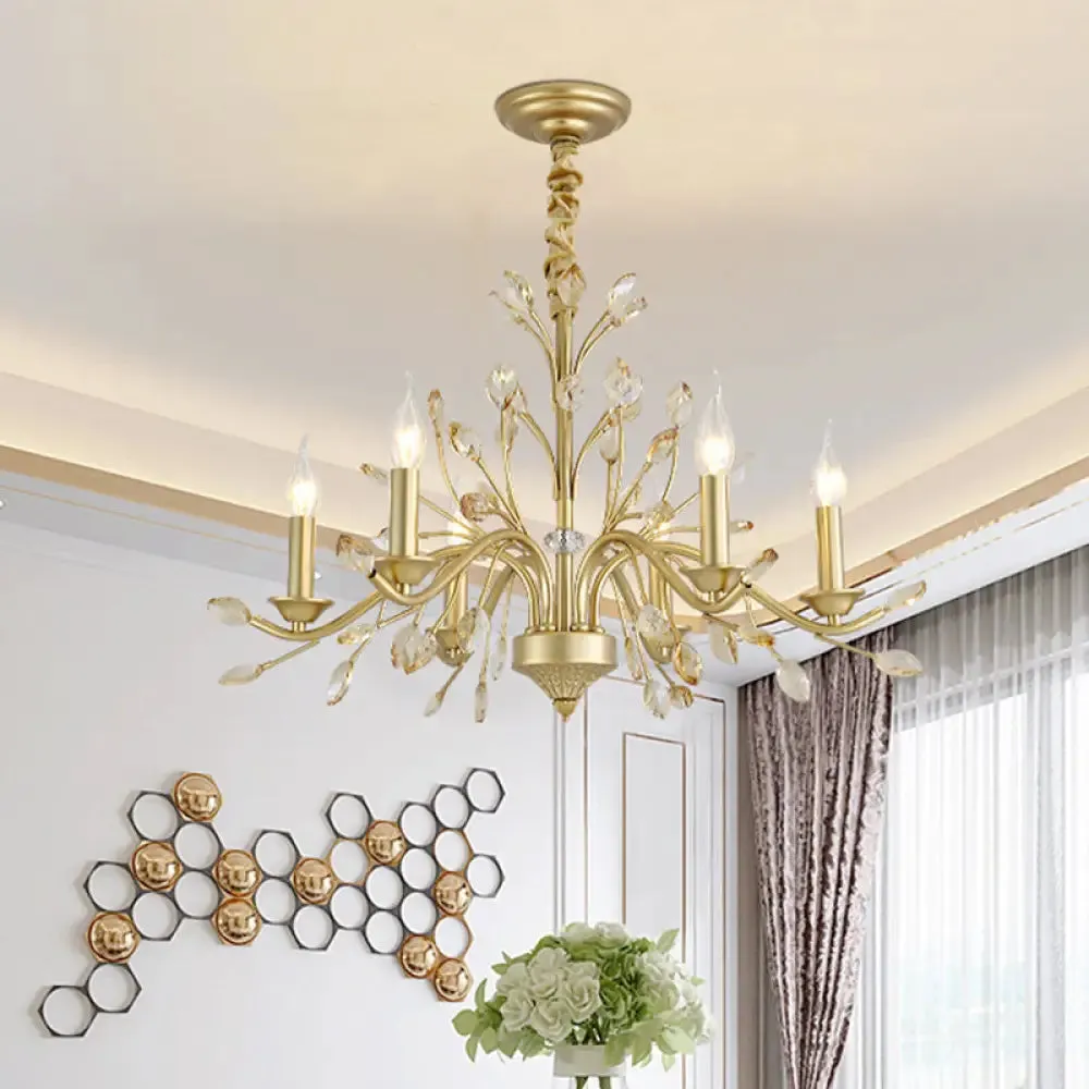 Modern Crystal Pendant Chandelier - Brass Hanging Light with Candle Bulbs, 22"/27.5"/31.5" W