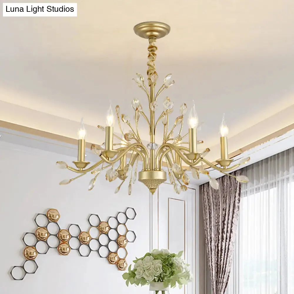 Modern Crystal Pendant Chandelier - Brass Hanging Light with Candle Bulbs, 22"/27.5"/31.5" W