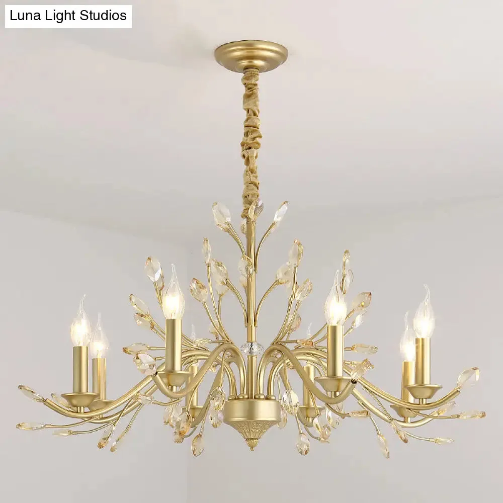 Modern Crystal Pendant Chandelier - Brass Hanging Light with Candle Bulbs, 22"/27.5"/31.5" W