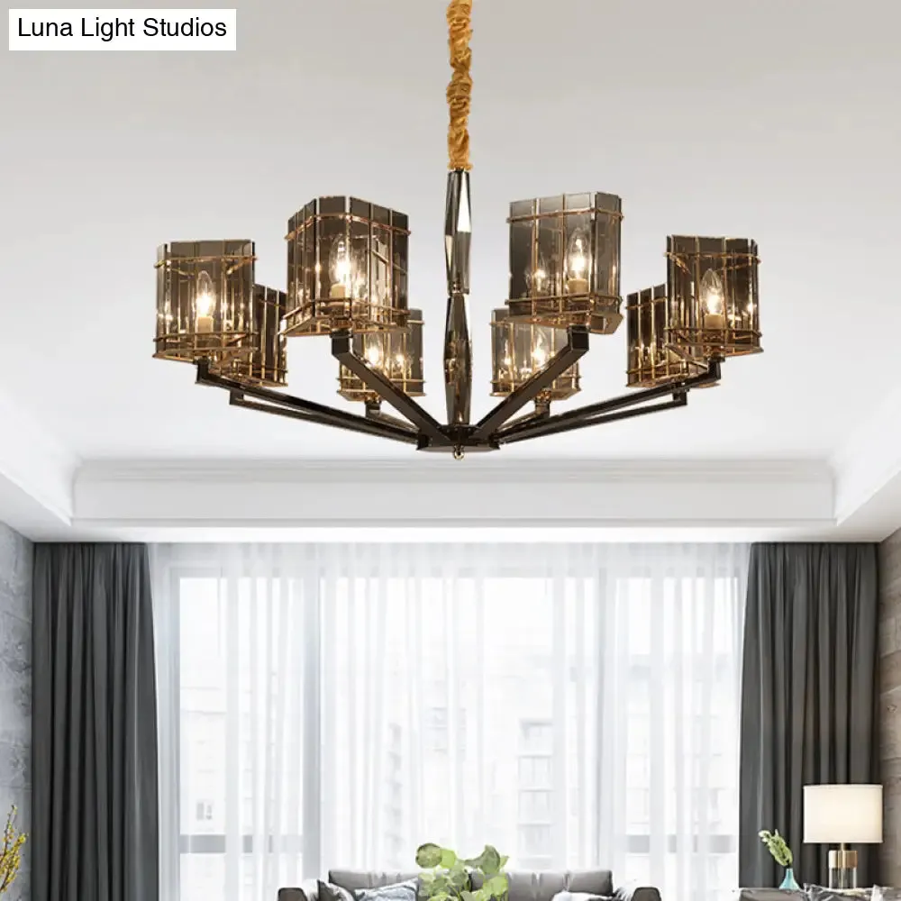 Modern Crystal Triangle Hanging Chandelier - 28"/35.5" Wide, 6/8 Heads, Black Pendant Light with Metal Arm