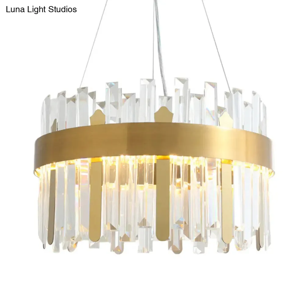 Modern Cut Crystal LED Gold Drum Chandelier for Dining Room