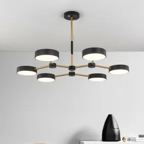 Modern Drum Pendant Chandelier - Metallic Finish - 6 Lights - Black/White - Hanging Ceiling Lamp