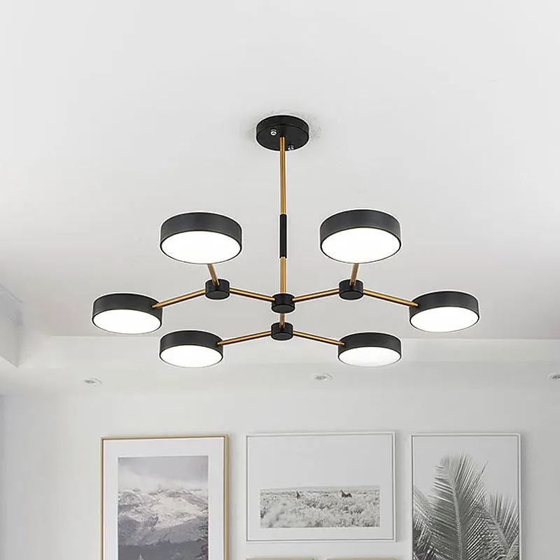 Modern Drum Pendant Chandelier - Metallic Finish - 6 Lights - Black/White - Hanging Ceiling Lamp