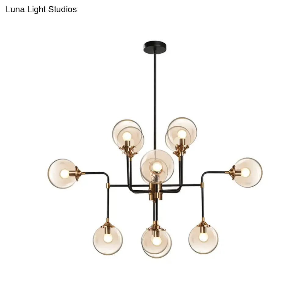 Modern Global Glass Ceiling Chandelier - 8/12 Lights, Black Finish, Living Room Hanging Light Fixture