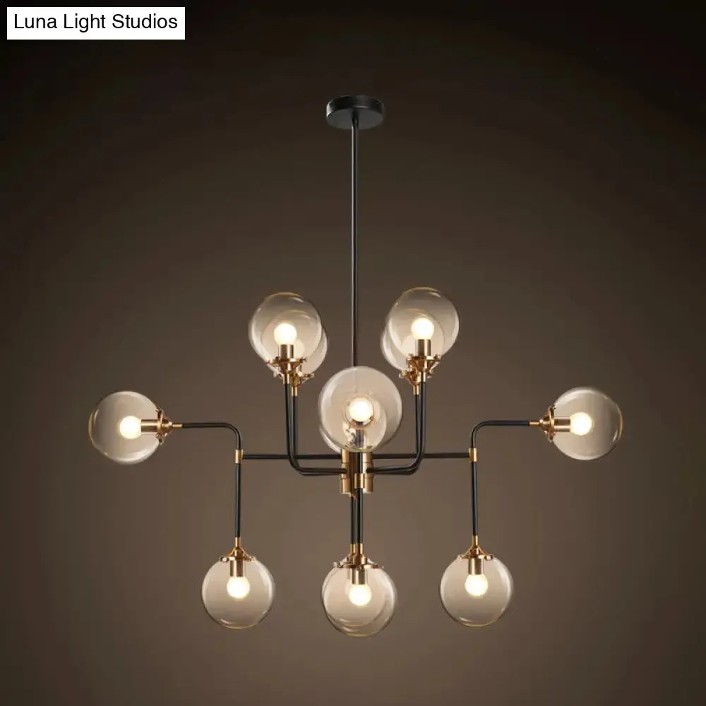 Modern Global Glass Ceiling Chandelier - 8/12 Lights, Black Finish, Living Room Hanging Light Fixture