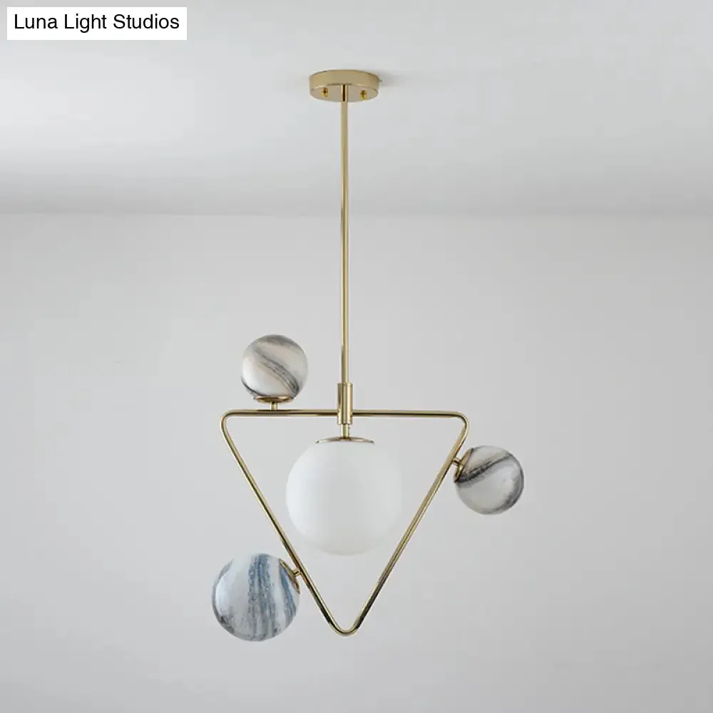 Modern Gold Chandelier Light with Nordic Ball Design - Frosted Glass, 4-Bulb Pendant Lamp for Living Room