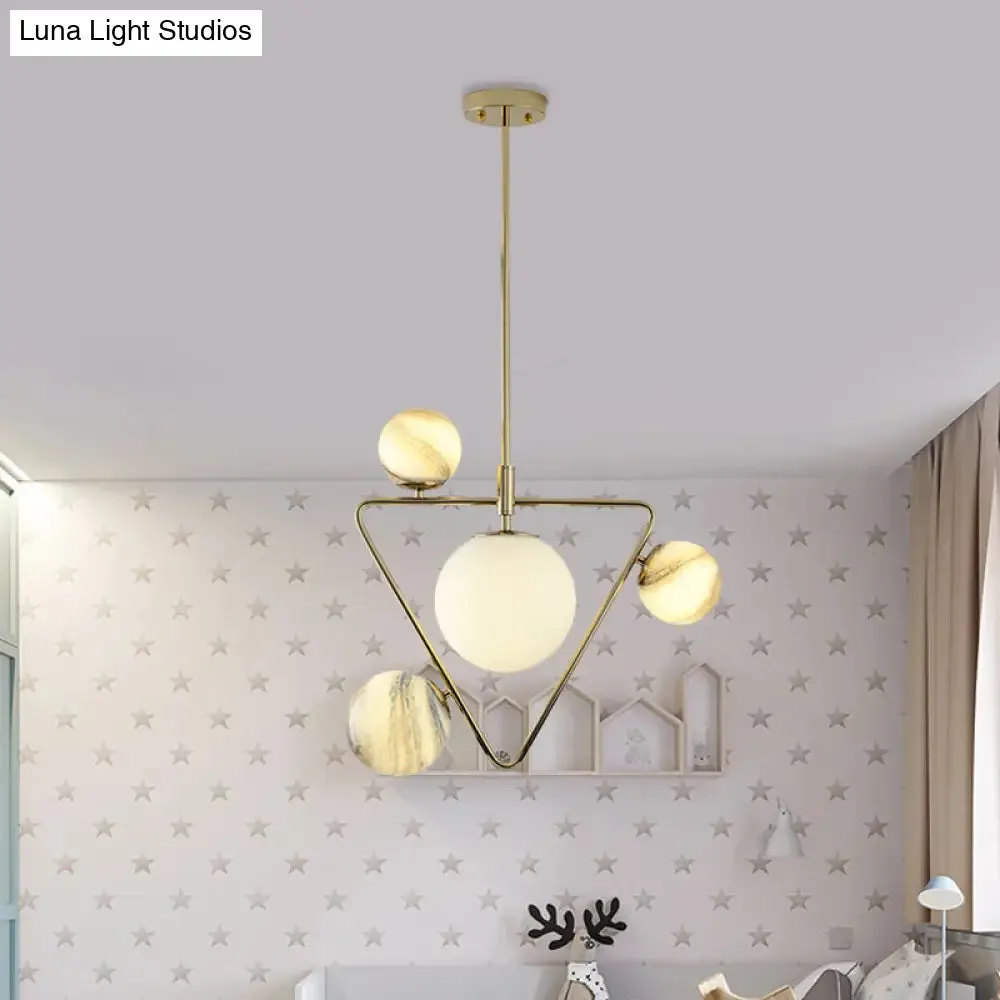 Modern Gold Chandelier Light with Nordic Ball Design - Frosted Glass, 4-Bulb Pendant Lamp for Living Room