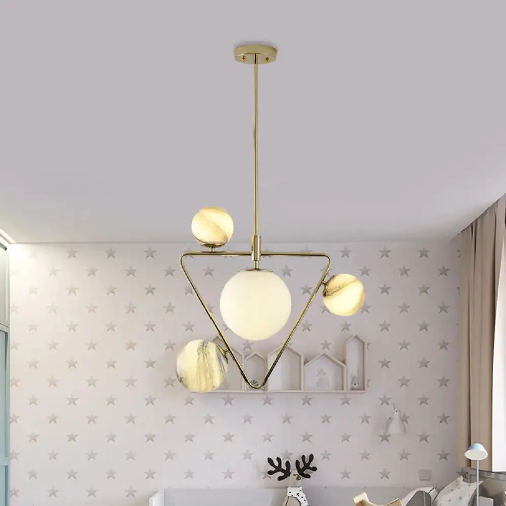 Modern Gold Chandelier Light with Nordic Ball Design - Frosted Glass, 4-Bulb Pendant Lamp for Living Room