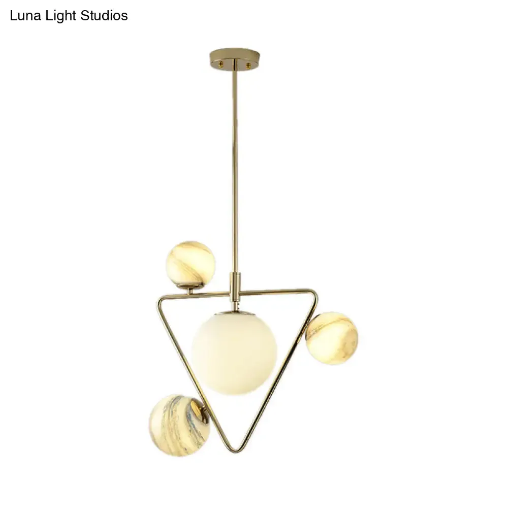 Modern Gold Chandelier Light with Nordic Ball Design - Frosted Glass, 4-Bulb Pendant Lamp for Living Room