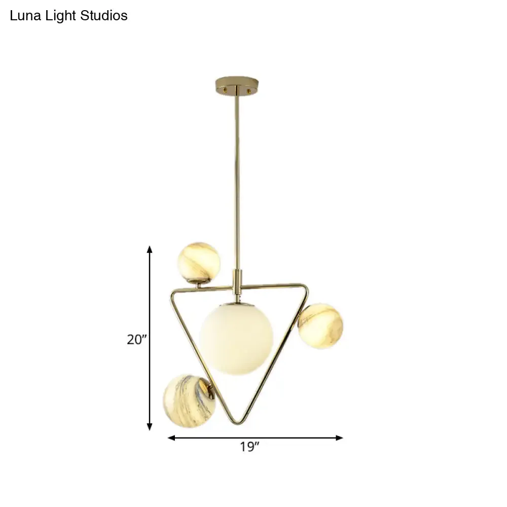 Modern Gold Chandelier Light with Nordic Ball Design - Frosted Glass, 4-Bulb Pendant Lamp for Living Room