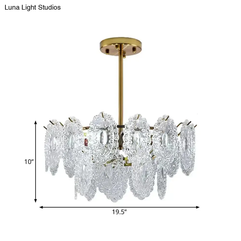 Modern Gold Glass Chandelier: Layered Scalloped Design, 4/6 Clear Bulbs, Hanging Bedroom Light Fixture