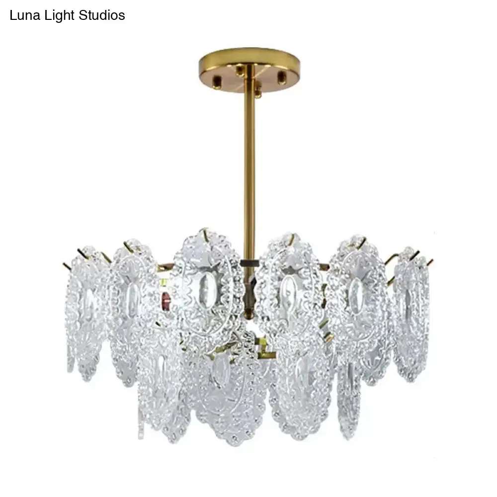 Modern Gold Glass Chandelier: Layered Scalloped Design, 4/6 Clear Bulbs, Hanging Bedroom Light Fixture