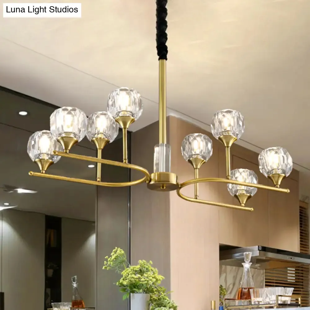 Modern Gold Sphere Crystal Pendant Chandelier – 8 Heads, Hanging Ceiling Light for Dining Room