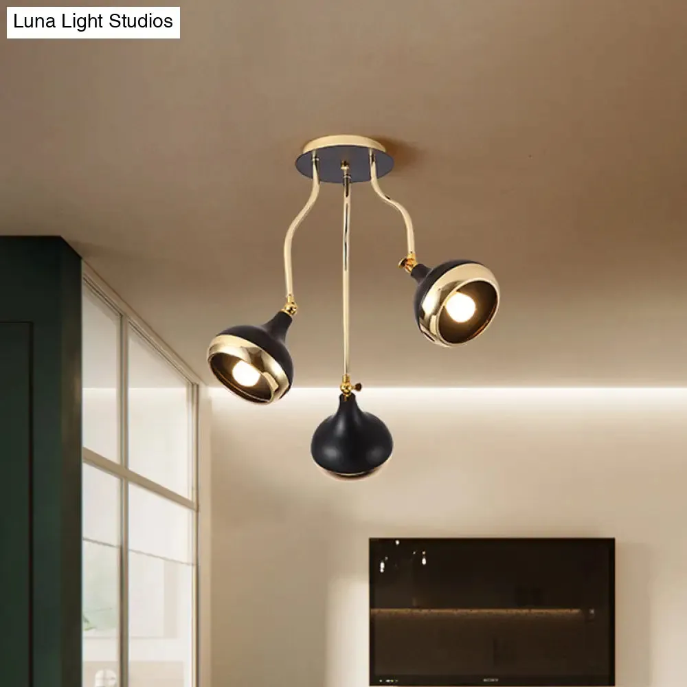 Modern Industrial Dome Iron Chandelier - Black Hanging Ceiling Light with Rotatable Design - 3/5 Head Option