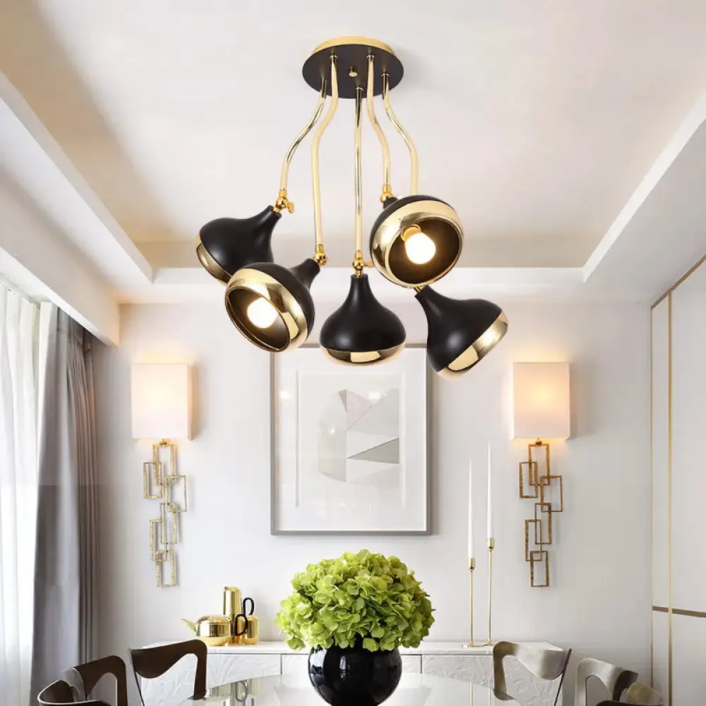 Modern Industrial Dome Iron Chandelier - Black Hanging Ceiling Light with Rotatable Design - 3/5 Head Option