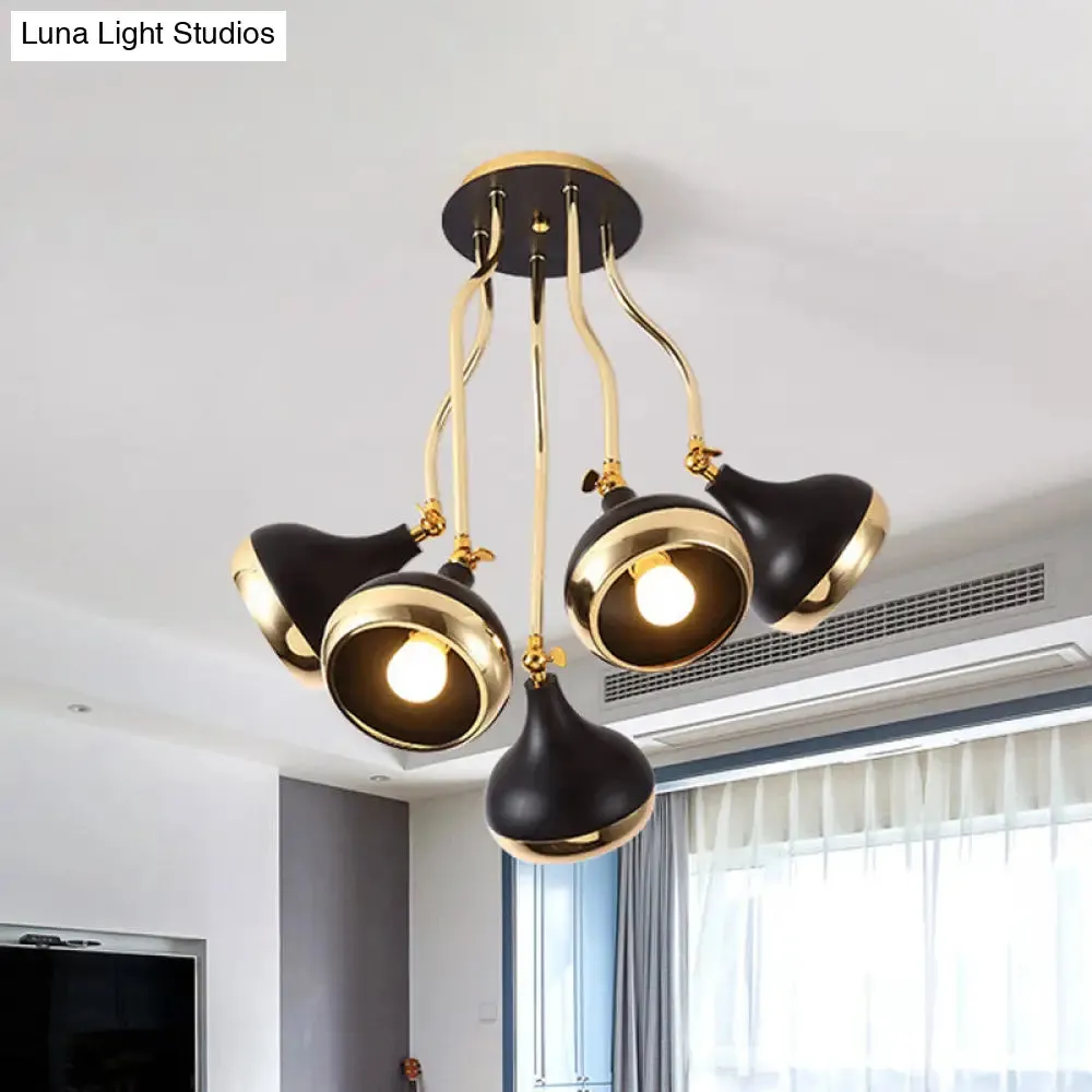 Modern Industrial Dome Iron Chandelier - Black Hanging Ceiling Light with Rotatable Design - 3/5 Head Option