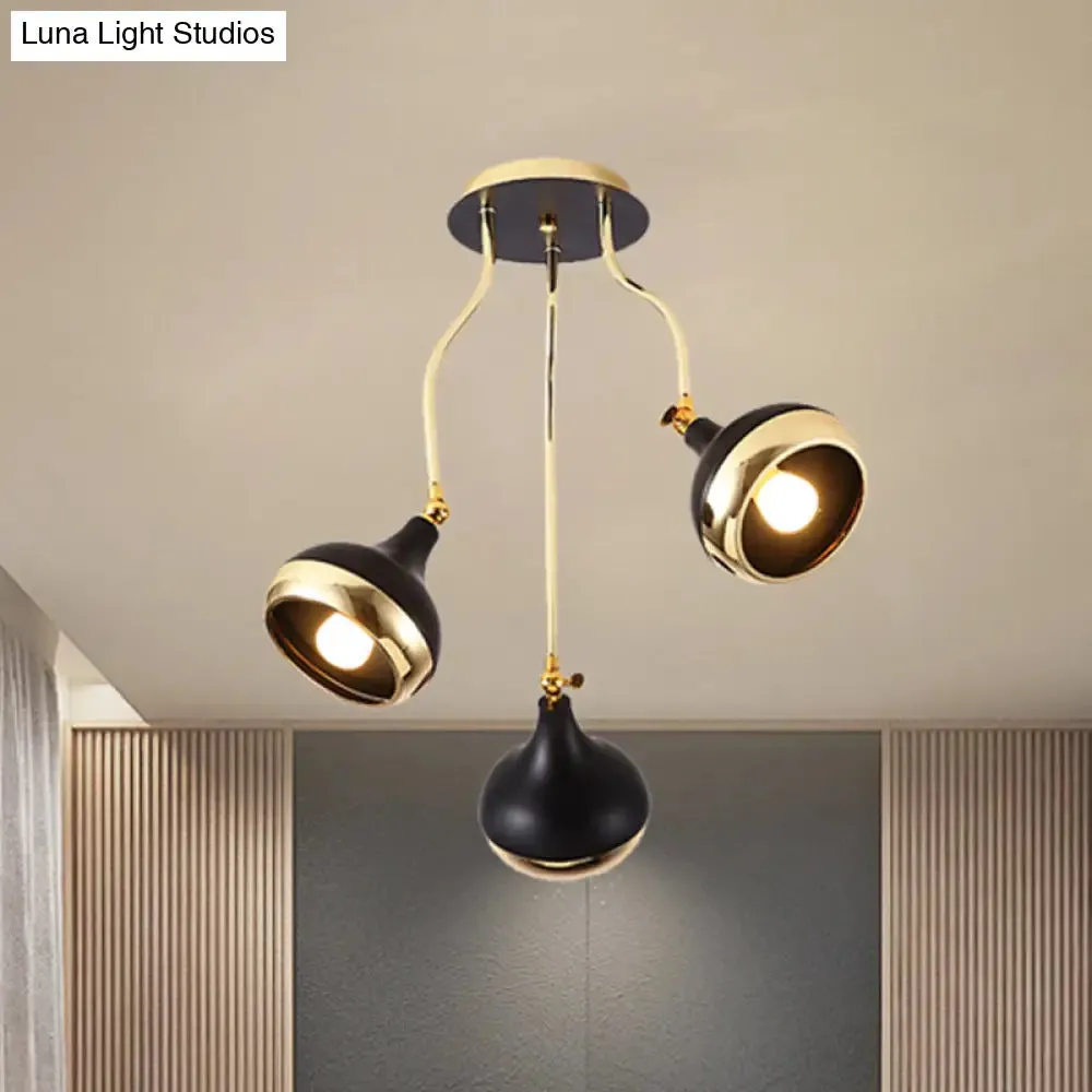 Modern Industrial Dome Iron Chandelier - Black Hanging Ceiling Light with Rotatable Design - 3/5 Head Option