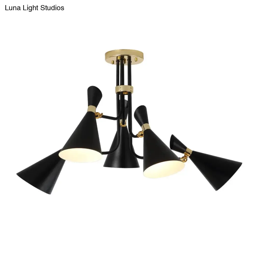 Modern Iron Flared Drop Pendant Chandelier - 3/5-Light Black Fixture, Ideal for Dining Room