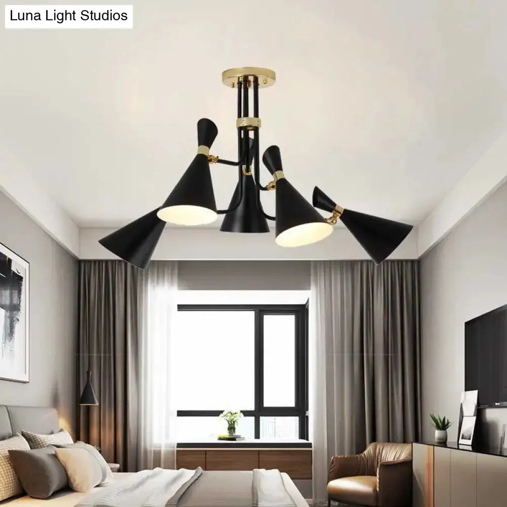 Modern Iron Flared Drop Pendant Chandelier - 3/5-Light Black Fixture, Ideal for Dining Room