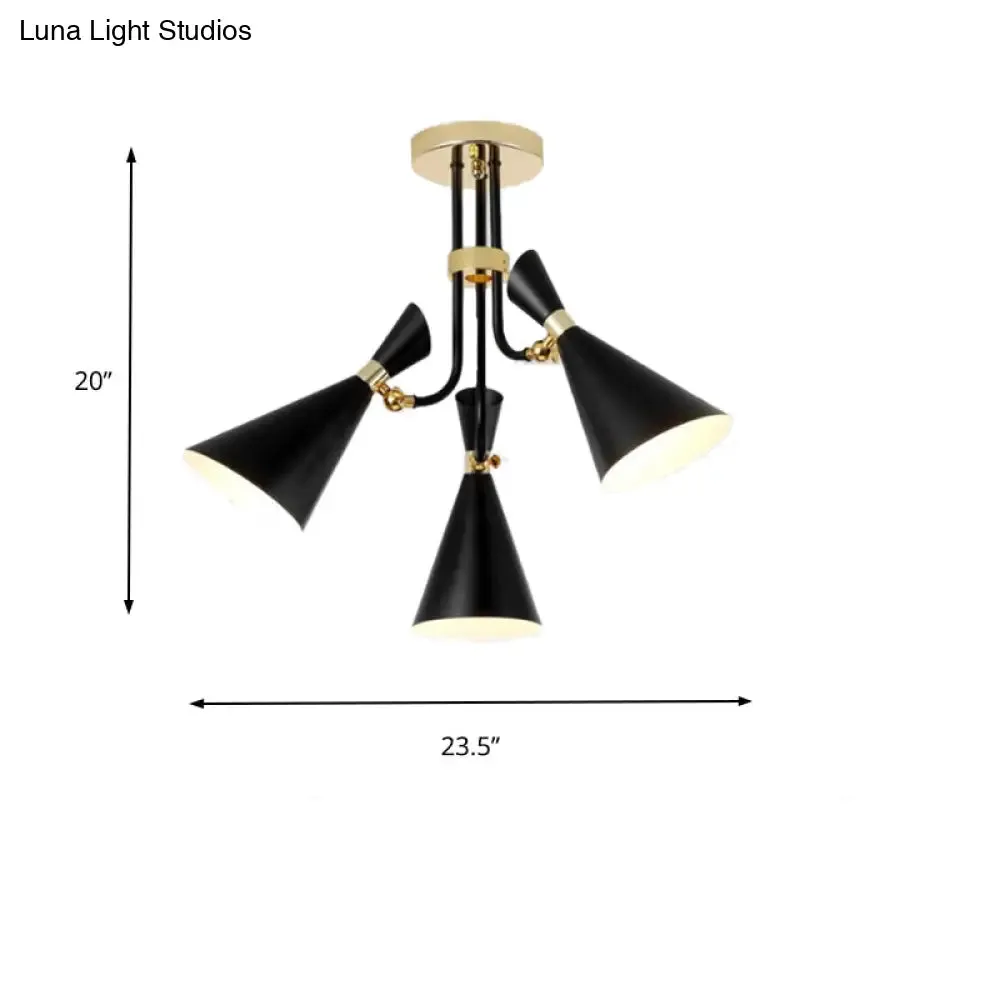 Modern Iron Flared Drop Pendant Chandelier - 3/5-Light Black Fixture, Ideal for Dining Room