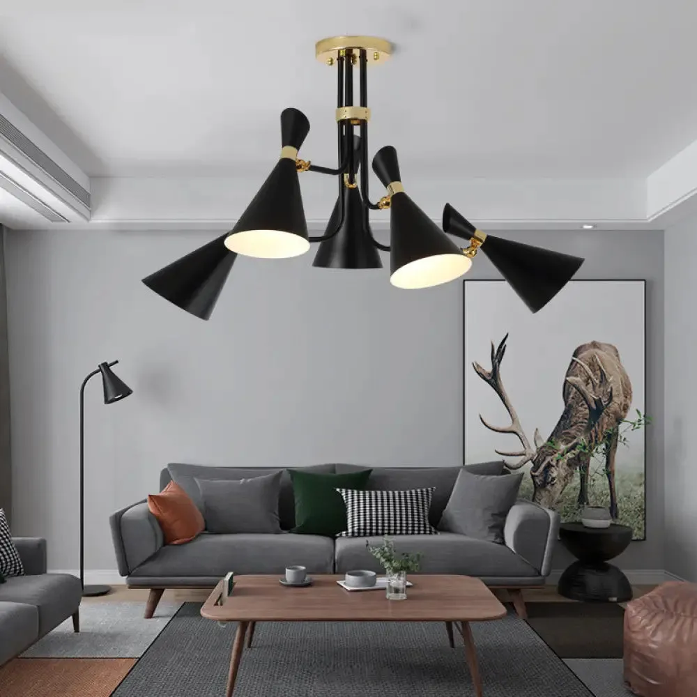 Modern Iron Flared Drop Pendant Chandelier - 3/5-Light Black Fixture, Ideal for Dining Room